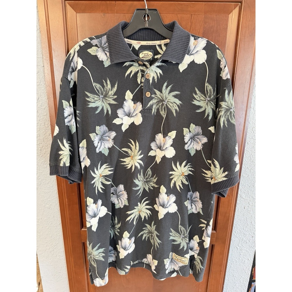 Tommy Bahama Men's Small Blue Floral 100% Cotton Polo Hawaiian Shirt
